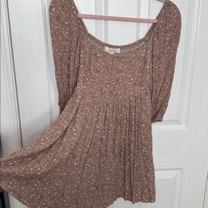 Baby doll dress off the shoulder Lovely Day Floral Tan Sz M
